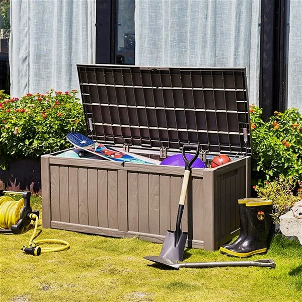 Coffre De Rangement Pour La Terrasse Outsunny En Plastique Gris De 56 Po X 26 Po, 76,6 Gal 4 Coffre De Rangement Pour La Terrasse Outsunny En Plastique Gris De 56 Po X 26 Po, 76,6 Gal – Image 2