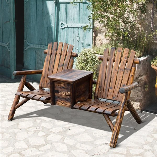 Chaises Adirondack En Bois Brun Outsunny Avec Siège à Lattes, Ens. De 2 4 Chaises Adirondack En Bois Brun Outsunny Avec Siège à Lattes, Ens. De 2 – Image 2