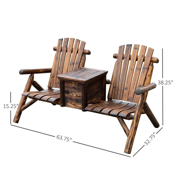 Chaises Adirondack En Bois Brun Outsunny Avec Siège à Lattes, Ens. De 2 5 Chaises Adirondack En Bois Brun Outsunny Avec Siège à Lattes, Ens. De 2 – Image 3