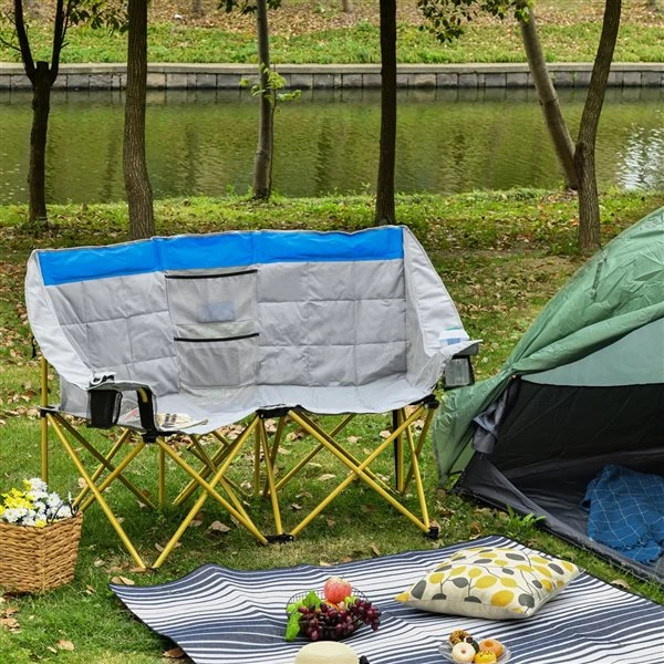 Chaise De Camping Par Outsunny Pliante, Gris Et Bleu 4 Chaise De Camping Par Outsunny Pliante, Gris Et Bleu – Image 2