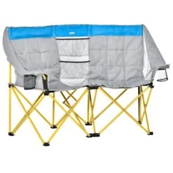 Chaise De Camping Par Outsunny Pliante, Gris Et Bleu