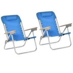 Chaise De Plage Par Outsunny Pliante, Bleu, Ensemble De 2