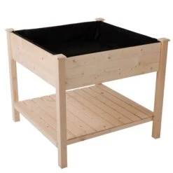 Jardinière Surélevée Outsunny De 35 3/4 Po X 35 3/4 Po X 31 3/4 Po En Bois Naturel Avec Doublure Intérieure