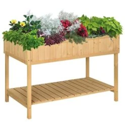 Jardinière Surélevée Outsunny De 18 po X 43 1/4 Po X 30 po En Bois Naturel Avec 8 Sections