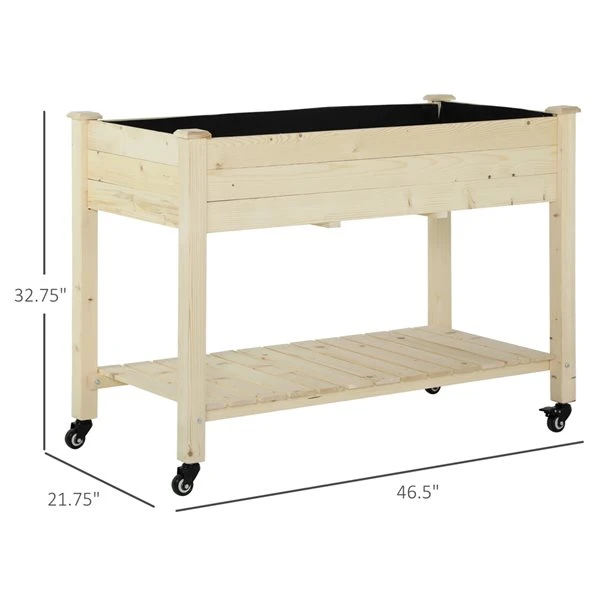 Jardinière Surélevée Outsunny De 21 3/4 Po X 46 1/2 Po X 32 3/4 Po En Bois Naturel Avec Roues Et Freins 5 Jardinière Surélevée Outsunny De 21 3/4 Po X 46 1/2 Po X 32 3/4 Po En Bois Naturel Avec Roues Et Freins – Image 3