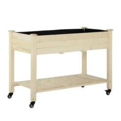 Jardinière Surélevée Outsunny De 21 3/4 Po X 46 1/2 Po X 32 3/4 Po En Bois Naturel Avec Roues Et Freins