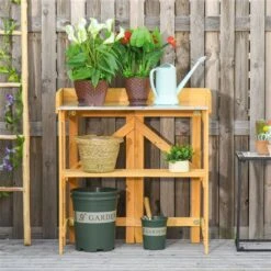 Jardinière Surélevée Pliable Outsunny De 17 1/4 Po X 33 1/2 Po X 35 po En Bois Naturel Avec Surface En Métal -Outsunny 330928742 AlternateImage6 l