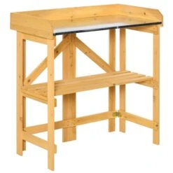 Jardinière Surélevée Pliable Outsunny De 17 1/4 Po X 33 1/2 Po X 35 po En Bois Naturel Avec Surface En Métal