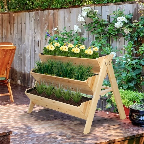 Jardinière Surélevée à 3 Niveaux Outsunny De 26 3/4 Po X 47 1/4 Po X 31 1/2 Po En Bois Naturel 4 Jardinière Surélevée à 3 Niveaux Outsunny De 26 3/4 Po X 47 1/4 Po X 31 1/2 Po En Bois Naturel – Image 2