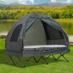 Tente En Polyester Outsunny Avec Lit De Camp, Matelas Pneumatique Et Pompe à Air