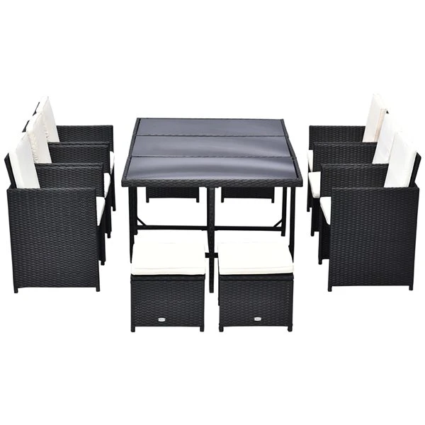 Ensemble De Salle à Manger Pour Le Patio Par Outsunny Avec Cadre Noir Et Coussins Blancs Cassés, 11 Pièces 4 Ensemble De Salle à Manger Pour Le Patio Par Outsunny Avec Cadre Noir Et Coussins Blancs Cassés, 11 Pièces – Image 2