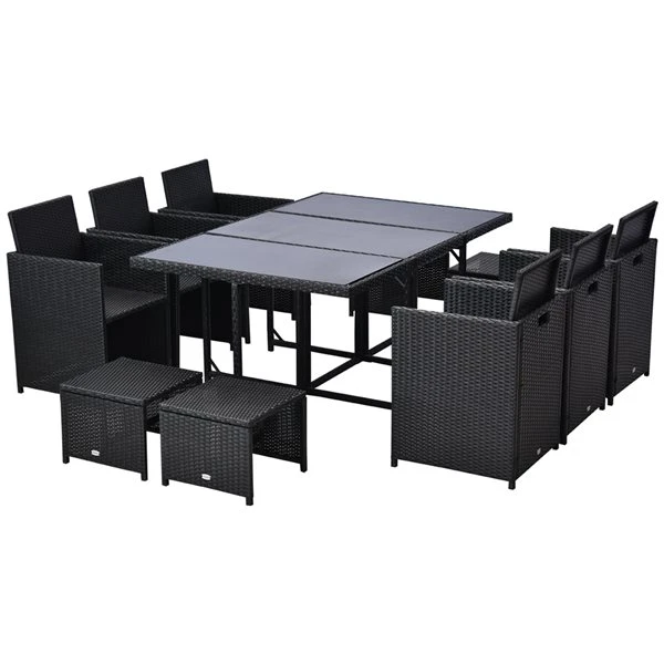 Ensemble De Salle à Manger Pour Le Patio Par Outsunny Avec Cadre Noir Et Coussins Blancs Cassés, 11 Pièces 5 Ensemble De Salle à Manger Pour Le Patio Par Outsunny Avec Cadre Noir Et Coussins Blancs Cassés, 11 Pièces – Image 3