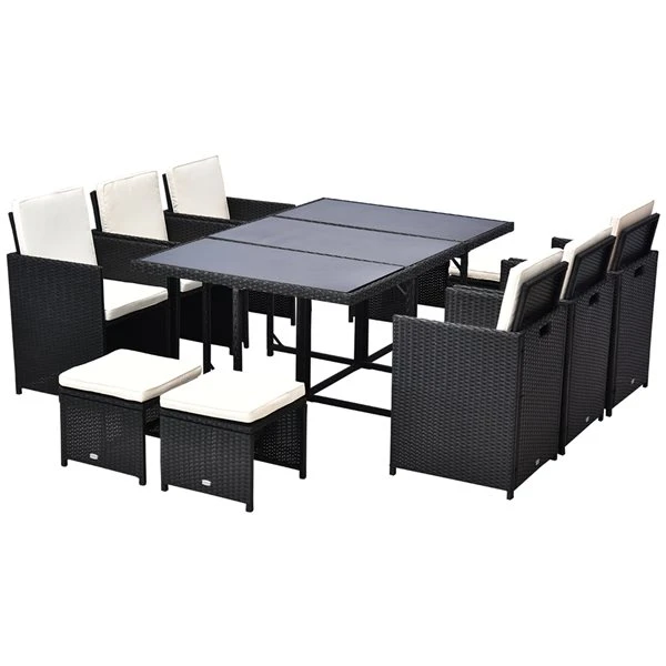 Ensemble De Salle à Manger Pour Le Patio Par Outsunny Avec Cadre Noir Et Coussins Blancs Cassés, 11 Pièces 3 Ensemble De Salle à Manger Pour Le Patio Par Outsunny Avec Cadre Noir Et Coussins Blancs Cassés, 11 Pièces