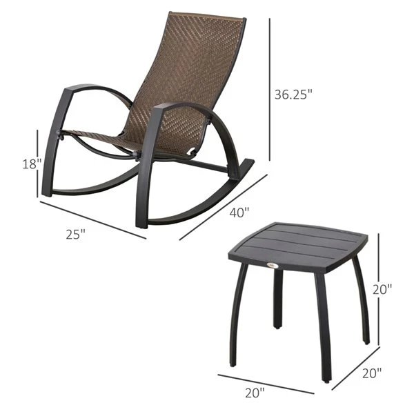 Ensemble Pour Le Patio De Style Bistro Par Outsunny Avec Cadre Brun Et Chaises Berçantes, 3 Pièces 5 Ensemble Pour Le Patio De Style Bistro Par Outsunny Avec Cadre Brun Et Chaises Berçantes, 3 Pièces – Image 3