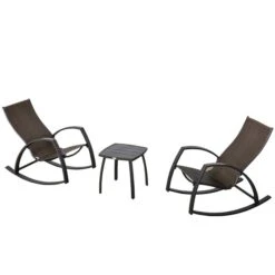 Ensemble Pour Le Patio De Style Bistro Par Outsunny Avec Cadre Brun Et Chaises Berçantes, 3 Pièces