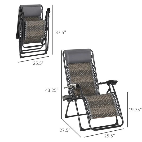 Chaise Stationnaire Zéro-gravité Outsunny En Métal Gris Avec Assise En Rotin Tressé 5 Chaise Stationnaire Zéro-gravité Outsunny En Métal Gris Avec Assise En Rotin Tressé – Image 3