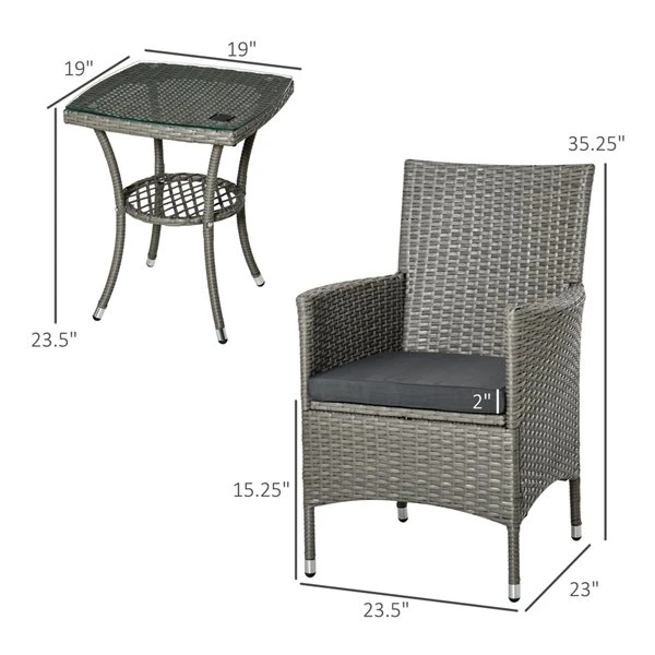 Ensemble Pour Le Patio De Style Bistro Par Outsunny Avec Cadre Brun Et Coussins Blancs, 3 Pièces 5 Ensemble Pour Le Patio De Style Bistro Par Outsunny Avec Cadre Brun Et Coussins Blancs, 3 Pièces – Image 3