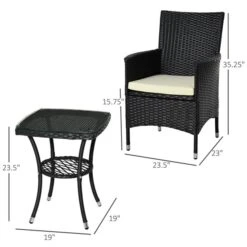 Ensemble Pour Le Patio De Style Bistro Par Outsunny Avec Cadre Noir Et Coussins Blancs, 3 Pièces -Outsunny 330932359 AlternateImage2 l