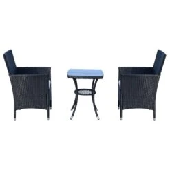 Ensemble Pour Le Patio De Style Bistro Par Outsunny Avec Cadre Noir Et Coussins Blancs, 3 Pièces -Outsunny 330932359 AlternateImage7 l