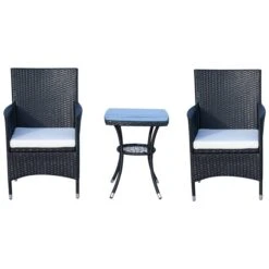 Ensemble Pour Le Patio De Style Bistro Par Outsunny Avec Cadre Noir Et Coussins Blancs, 3 Pièces -Outsunny 330932359 AlternateImage8 l