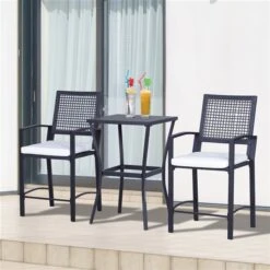 Ensemble Pour Le Patio De Style Bistro Par Outsunny Avec Cadre Gris Et Coussins Blancs, 3 Pièces -Outsunny 330932361 AlternateImage1 l