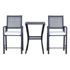 Ensemble Pour Le Patio De Style Bistro Par Outsunny Avec Cadre Gris Et Coussins Blancs, 3 Pièces -Outsunny 330932361 AlternateImage3 l