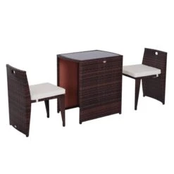 Ensemble De Salle à Manger Pour Le Patio Par Outsunny Avec Cadre Brun Et Coussins Blancs Cassés, 3 Pièces