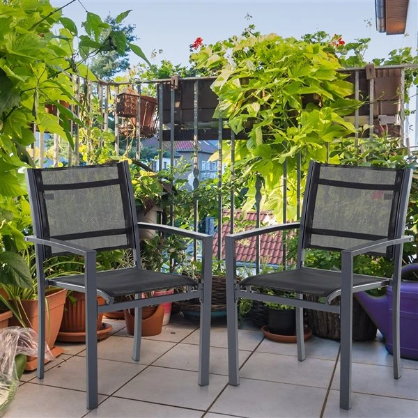 Ens. De Chaises De Salle à Manger Stationnaires Outsunny En Métal Noir Avec Assise Rigide, 2 Mcx 4 Ens. De Chaises De Salle à Manger Stationnaires Outsunny En Métal Noir Avec Assise Rigide, 2 Mcx – Image 2