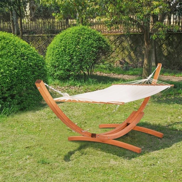 Hamac Blanc Pour 2 Personnes Outsunny En Coton Avec Support Courbé En Bois 4 Hamac Blanc Pour 2 Personnes Outsunny En Coton Avec Support Courbé En Bois – Image 2