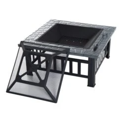 Foyer Au Bois Pour L'extérieur Par Outsunny Carré En Acier Noir -Outsunny 330932400 AlternateImage7 l