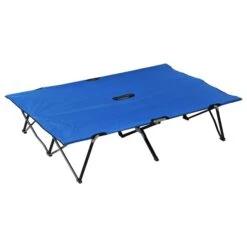 Très Grand Lit De Camp Pliant Par Outsunny En Polyester Bleu Pour 2 personnes