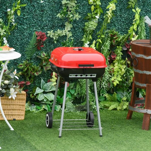 Barbecue Australien Au Charbon Portatif Rouge Outsunny De 18 po Avec Roulettes 4 Barbecue Australien Au Charbon Portatif Rouge Outsunny De 18 po Avec Roulettes – Image 2