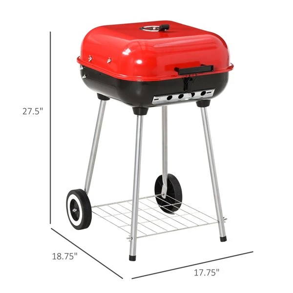 Barbecue Australien Au Charbon Portatif Rouge Outsunny De 18 po Avec Roulettes 5 Barbecue Australien Au Charbon Portatif Rouge Outsunny De 18 po Avec Roulettes – Image 3