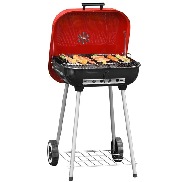 Barbecue Australien Au Charbon Portatif Rouge Outsunny De 18 po Avec Roulettes 3 Barbecue Australien Au Charbon Portatif Rouge Outsunny De 18 po Avec Roulettes