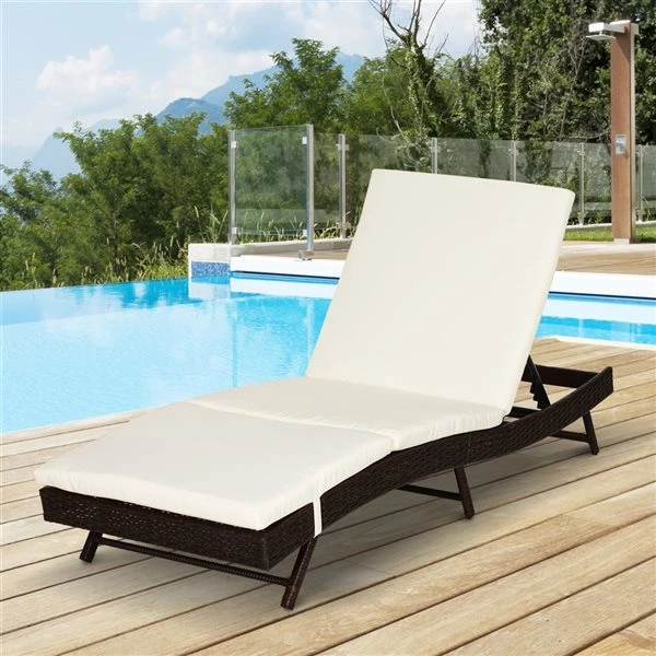 Chaise Longue Stationnaire Outsunny En Métal Et Rotin Brun Foncé Avec Assise Rembourrée Blanche Crémeuse 4 Chaise Longue Stationnaire Outsunny En Métal Et Rotin Brun Foncé Avec Assise Rembourrée Blanche Crémeuse – Image 2