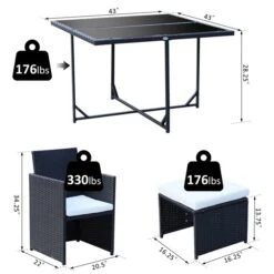 Ensemble De Salle à Manger Pour Le Patio Par Outsunny Avec Cadre Noir Et Coussins Blancs, 9 Pièces -Outsunny 330932457 AlternateImage2 l