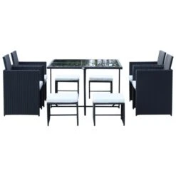 Ensemble De Salle à Manger Pour Le Patio Par Outsunny Avec Cadre Noir Et Coussins Blancs, 9 Pièces -Outsunny 330932457 AlternateImage3 l