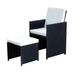 Ensemble De Salle à Manger Pour Le Patio Par Outsunny Avec Cadre Noir Et Coussins Blancs, 9 Pièces -Outsunny 330932457 AlternateImage4 l