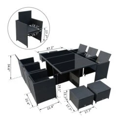 Ensemble De Salle à Manger Pour Le Patio Par Outsunny Avec Cadre Noir Et Coussins Blancs, 11 Pièces -Outsunny 330932460 AlternateImage2 l