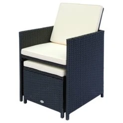 Ensemble De Salle à Manger Pour Le Patio Par Outsunny Avec Cadre Noir Et Coussins Blancs, 11 Pièces -Outsunny 330932460 AlternateImage4 l