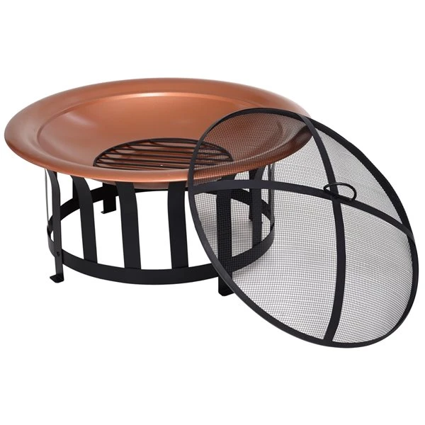 Foyer Au Bois En Acier Cuivre Et Noir Par Outsunny Pour L'extérieur 6 Foyer Au Bois En Acier Cuivre Et Noir Par Outsunny Pour L'extérieur – Image 4