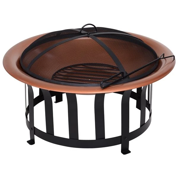 Foyer Au Bois En Acier Cuivre Et Noir Par Outsunny Pour L'extérieur 3 Foyer Au Bois En Acier Cuivre Et Noir Par Outsunny Pour L'extérieur