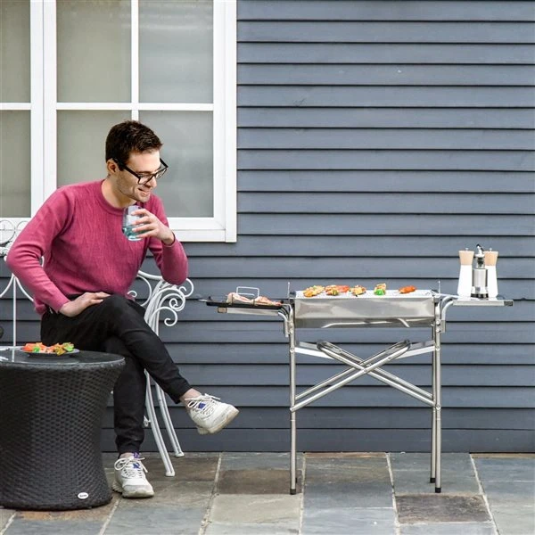 Barbecue Au Charbon Pliable Outsunny En Acier Inoxydable Avec Tablette Latérale Amovible 4 Barbecue Au Charbon Pliable Outsunny En Acier Inoxydable Avec Tablette Latérale Amovible – Image 2