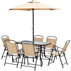 Ensemble De Salle à Manger Beige Pour Le Patio Par Outsunny Avec Cadre Noir, 8 Pièces