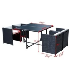 Ensemble De Salle à Manger Pour Le Patio Par Outsunny Avec Cadre Noir Et Coussins Blancs Cassés, 5 Pièces -Outsunny 330932556 AlternateImage2 l