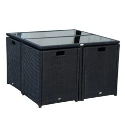 Ensemble De Salle à Manger Pour Le Patio Par Outsunny Avec Cadre Noir Et Coussins Blancs Cassés, 5 Pièces -Outsunny 330932556 AlternateImage3 l