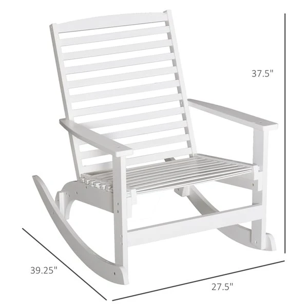 Chaise à Bascule Outsunny En Bois Blanc Avec Siège En Lattes 5 Chaise à Bascule Outsunny En Bois Blanc Avec Siège En Lattes – Image 3