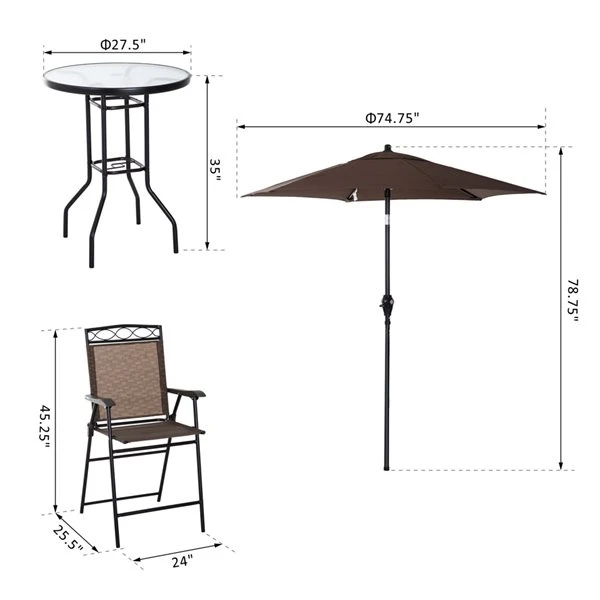 Ensemble Pour Le Patio De Style Bistro Par Outsunny Avec Cadre Brun, 4 Pièces 5 Ensemble Pour Le Patio De Style Bistro Par Outsunny Avec Cadre Brun, 4 Pièces – Image 3