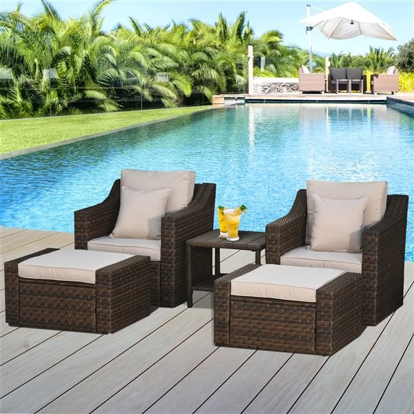 Ensemble Pour Patio Outsunny Beige En Rotin De PE Avec Coussins Inclus, 5 Pièces 4 Ensemble Pour Patio Outsunny Beige En Rotin De PE Avec Coussins Inclus, 5 Pièces – Image 2