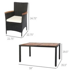 Ensemble à Dîner Pour Patio Outsunny En Rotin De PE Noir Avec Coussins Crèmes, 7 Pièces -Outsunny 330951169 AlternateImage2 l